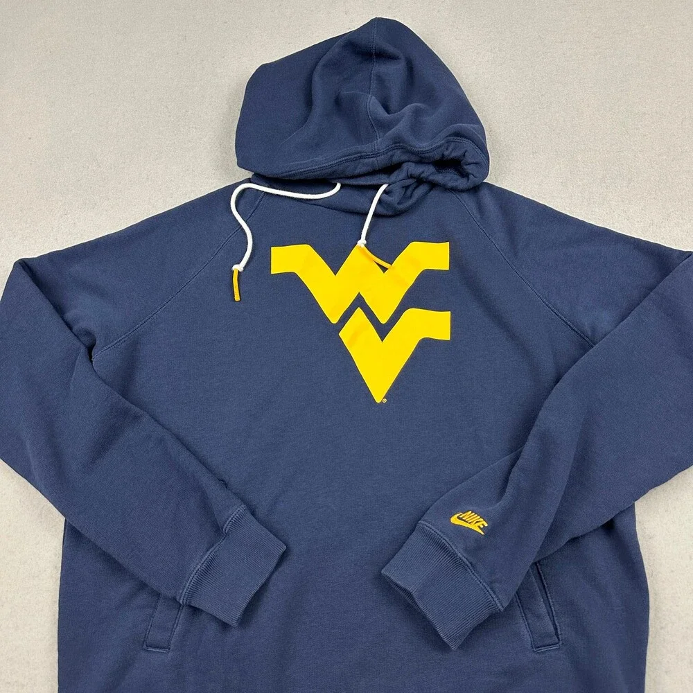 West Virginia Mountaineers Hoodie Men Large Blue Nike NCAA Pullover Sweatshirt